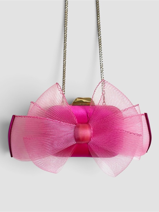 Jimmy Choo Handbags - Jimmy Choo Cloud Pink Satin Oversized Bow Clutch Chain Bag
